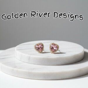 18K Gold Plated Zircon Pink Heart Earrings